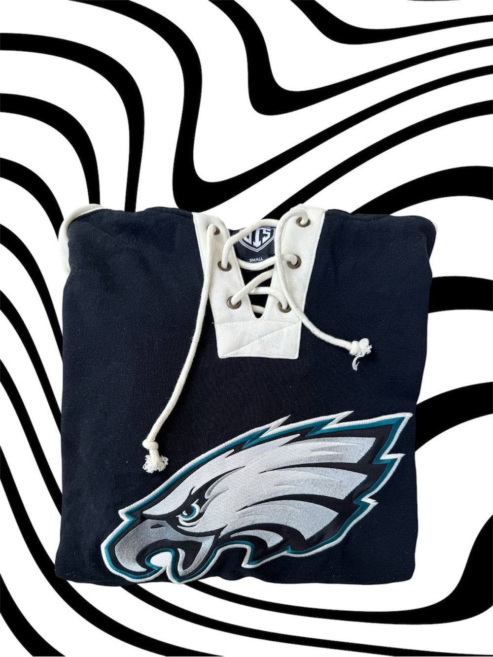 Men’s Black Lace-Up Football Pullover with Embroidered Eagle Logo